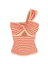 Gestricktes Tanktop mit Streifen und One-Shoulder-Träger